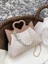 Pearl Beaded Decor Straw Bag Paper Heart Design Handle