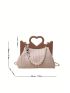 Pearl Beaded Decor Straw Bag Paper Heart Design Handle