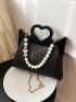 Kiss Lock Straw Bag Heart & Faux Pearl Decor