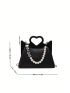 Kiss Lock Straw Bag Heart & Faux Pearl Decor