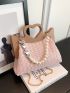 Pearl Beaded Decor Straw Bag Paper Heart Design Handle