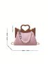 Pearl Beaded Decor Straw Bag Paper Heart Design Handle