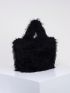 Small Top Handle Bag Fluffy Black