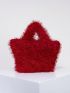 Small Bucket Bag Red Fuzzy Top Handle