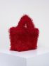 Small Bucket Bag Red Fuzzy Top Handle