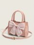 Mini Crocodile Embossed Square Bag Bow Decor Double Handle