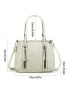 Small Shoulder Tote Bag Zipper Front Decor Double Handle For Daily