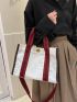 Small Shoulder Tote Bag Colorblock Double Handle For Daily