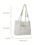 Faux Pearl Decor Shoulder Tote Bag Patch Detail Polyester