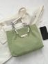 Letter Patch & Faux Pearl Decor Square Bag Green Chain Polyester