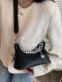 Small Hobo Bag Solid Color Chain Decor