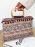 Vintage Medium Straw Bag Colorblock Double Handle