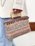 Vintage Medium Straw Bag Colorblock Double Handle