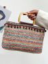 Vintage Medium Straw Bag Colorblock Double Handle