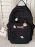 Letter Patch Decor Functional Backpack With Bag Charm