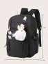 Letter Patch Decor Functional Backpack With Bag Charm