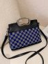 Rhinestone Decor Square Bag Plaid Pattern