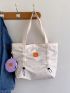 Letter Patch Decor Shoulder Tote Bag With Coin Purse Small