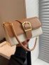 Colorblock Square Bag Small Buckle Decor Flap