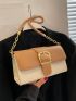 Colorblock Square Bag Small Buckle Decor Flap