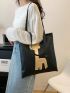 Cartoon Giraffe Pattern Shoulder Tote Bag Black Fashionable