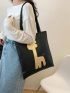 Cartoon Giraffe Pattern Shoulder Tote Bag Black Fashionable