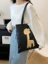 Cartoon Giraffe Pattern Shoulder Tote Bag Black Fashionable