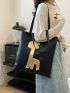 Cartoon Giraffe Pattern Shoulder Tote Bag Black Fashionable