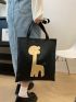 Cartoon Giraffe Pattern Shoulder Tote Bag Black Fashionable