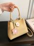 Mini Square Bag Litchi Embossed With Flower Bag Charm