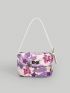 Small Flap Straw Bag Sequin & Embroidered Detail Turn Lock Random Flower Pattern