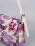 Small Flap Straw Bag Sequin & Embroidered Detail Turn Lock Random Flower Pattern