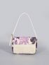 Small Flap Straw Bag Sequin & Embroidered Detail Turn Lock Random Flower Pattern