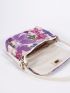 Small Flap Straw Bag Sequin & Embroidered Detail Turn Lock Random Flower Pattern