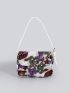 Small Flap Straw Bag Sequin & Embroidered Detail Turn Lock