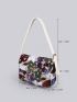 Small Flap Straw Bag Sequin & Embroidered Detail Turn Lock