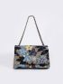 Medium Flap Square Bag Sequin & Embroidered Decor