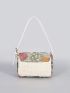 Small Flap Straw Bag Sequin & Embroidered Detail Turn Lock