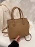 Litchi Embossed Square Bag Brown Double Handle For Work