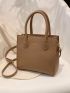 Litchi Embossed Square Bag Brown Double Handle For Work