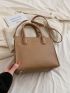 Litchi Embossed Square Bag Brown Double Handle For Work