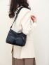 Litchi Embossed Hobo Bag Pocket Front Adjustable Strap For Daily