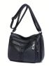 Litchi Embossed Hobo Bag Pocket Front Adjustable Strap For Daily