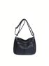 Litchi Embossed Hobo Bag Pocket Front Adjustable Strap For Daily