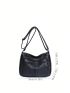 Litchi Embossed Hobo Bag Pocket Front Adjustable Strap For Daily