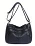 Litchi Embossed Hobo Bag Pocket Front Adjustable Strap For Daily