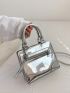 Mini Square Bag Zipper Front Decor Silver Double Handle