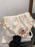 Medium Ruched Bag Twilly Scarf Decor Beige Fashionable