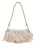 Medium Ruched Bag Twilly Scarf Decor Beige Fashionable