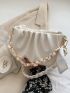 Medium Ruched Bag Twilly Scarf Decor Beige Fashionable